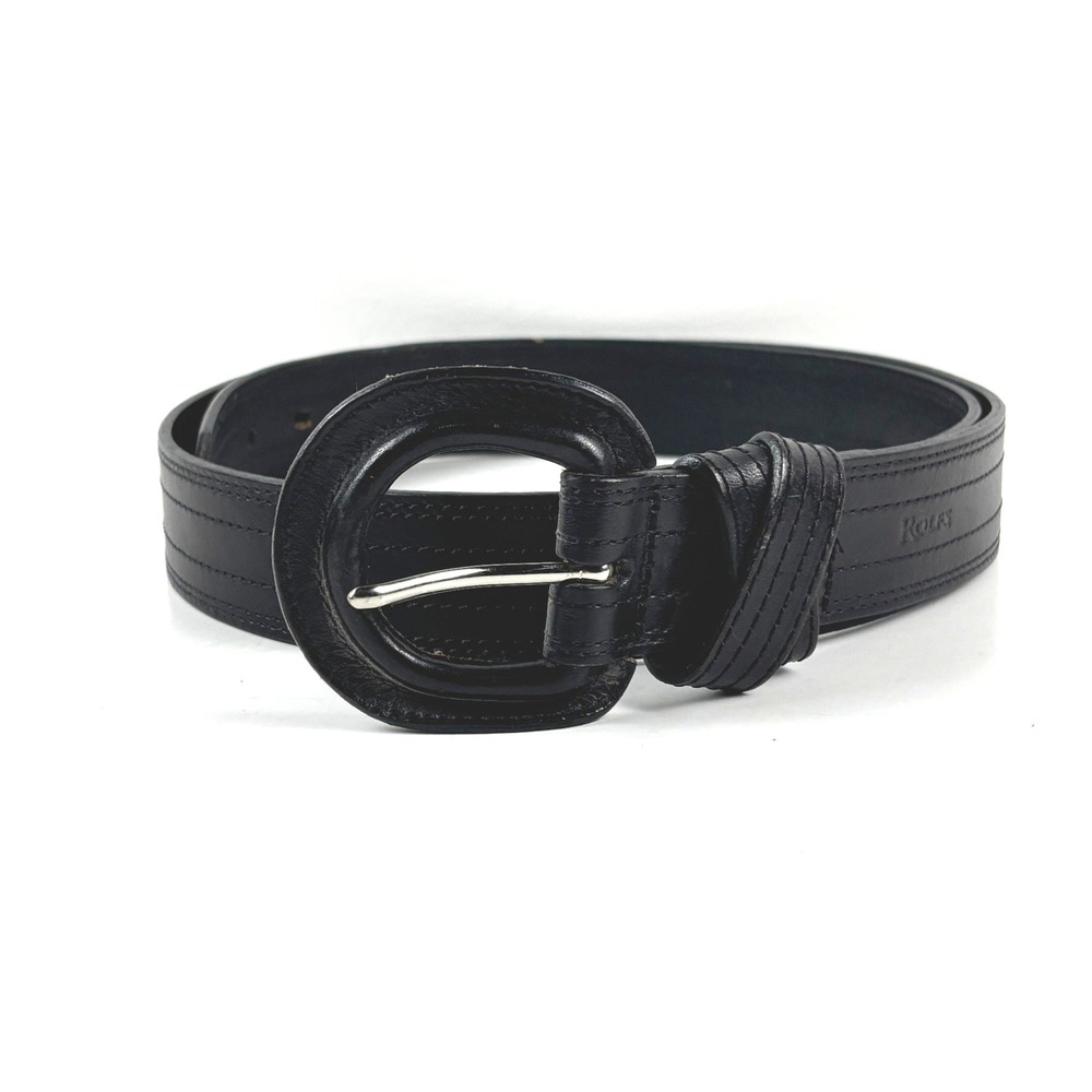 Vintage Rolfs Black Leather Belt with Rounded Buckle